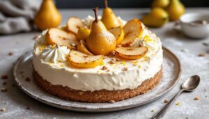 Torta ricotta e pere: base alle nocciole e crema soffice, perfetta da servire fredda