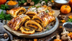 Strudel salato zucca e funghi: sfoglia croccante e cuore filante
