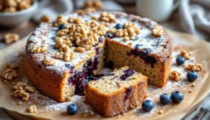 Torta integrale al grano saraceno e noci: morbida, rustica e farcita ai mirtilli